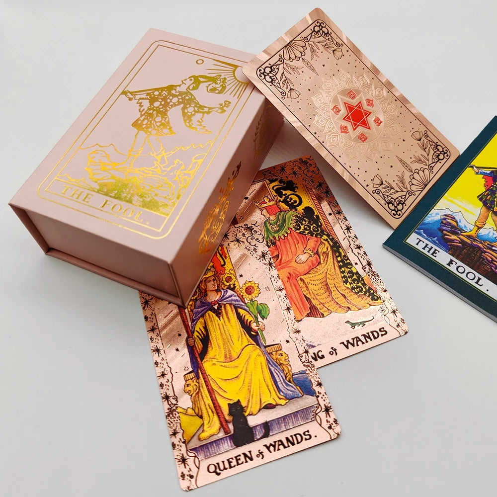 Stunning Appearance Oracle Cards Rose Pink Gold Foil Tarot Mysterious Board Game with Guidebook For Beginners