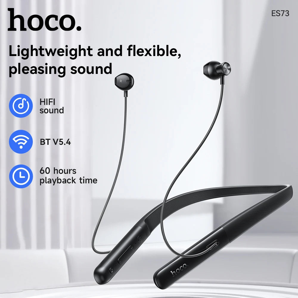 HOCO Comfortable Neckband Wireless Bluetooth 5.4 Earphone 14mm Speaker HiFi Stereo Audio Sports Earbuds Support For Smart Phone