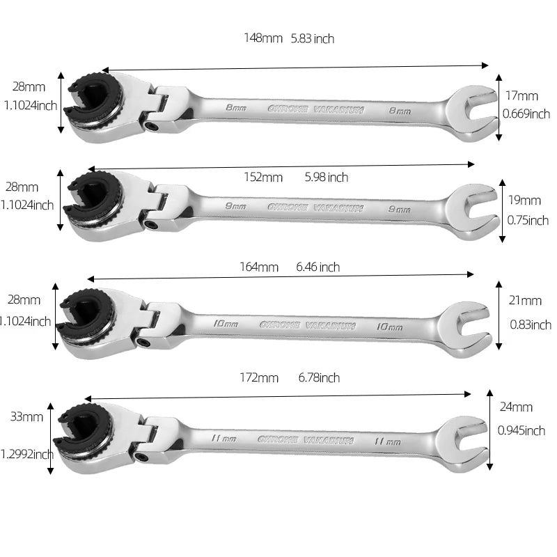 8-19mm Metric Flex-Head Ratcheting Wrench Professional Chrome Vanadium Steel Ratchet Wrenches Fast And Labor-Saving Dual-Use