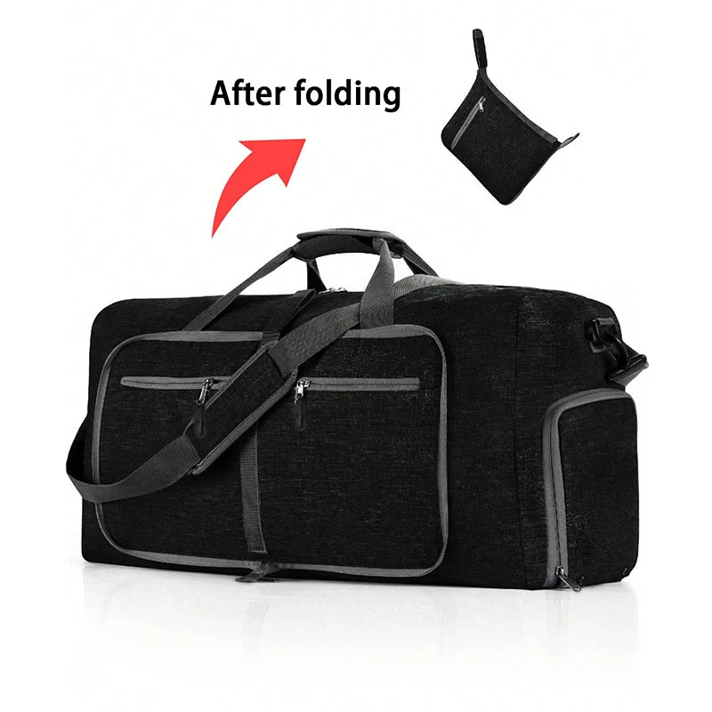 Fmeida 65L Duffle Bag with Shoes Compartment, Foldable Travel Duffel Bags for Men Women, Large Packable Travel Bag Water Repellent & Tear Resistant