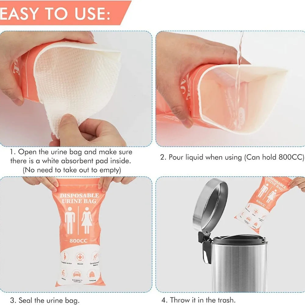 12PCS New Car Emergency Urine Bag, Disposable Portable Urine Bag for Men and Women, Long-Distance Travel Peephole Bag