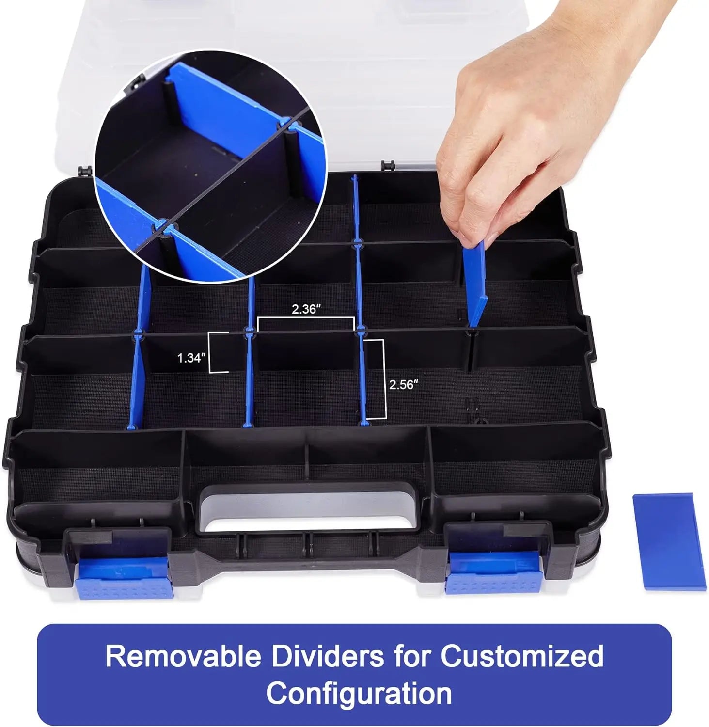 Tools Organizer Box Big Parts Storage Box 34-Compartment Double Side Hardware Organizers Plastic Dividers for Screws, Nuts,