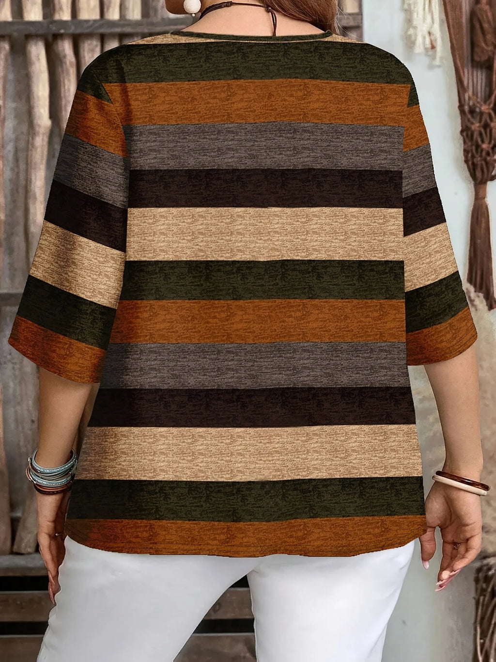 Plus Size Women's Striped Button-Down Top with Half Sleeves Perfect for Casual Wear