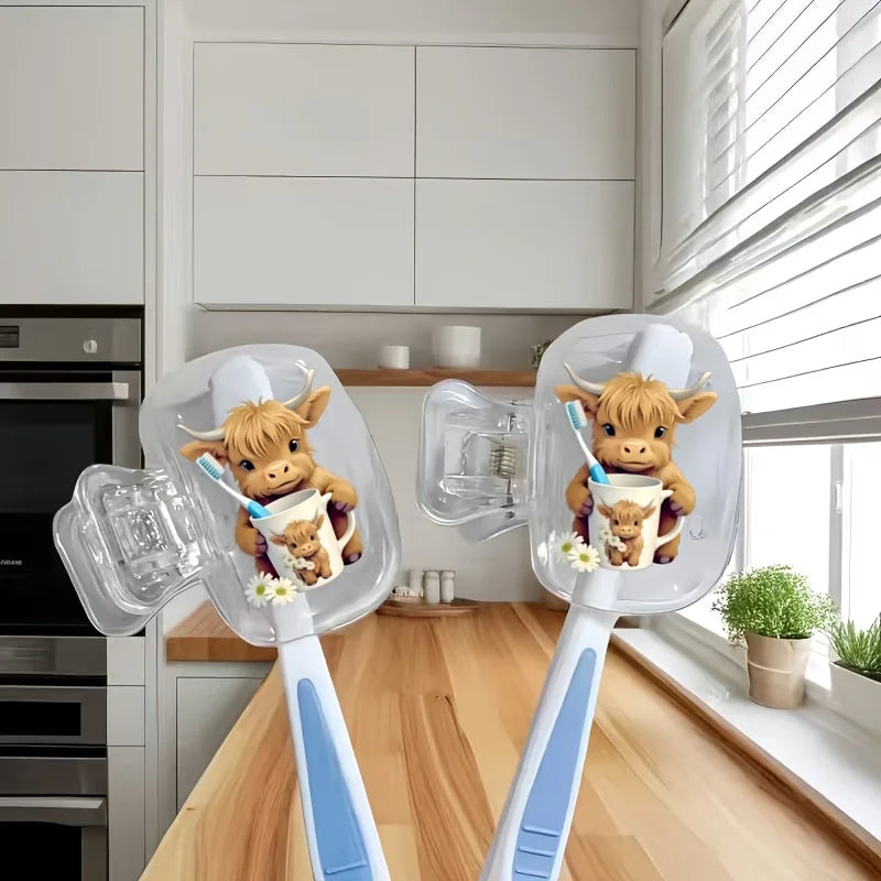 2pcs Highland Cow Portable Toothbrush Case Ideal for Home and Travel Use Perfect Party Holiday Gifts For Family Friends Women