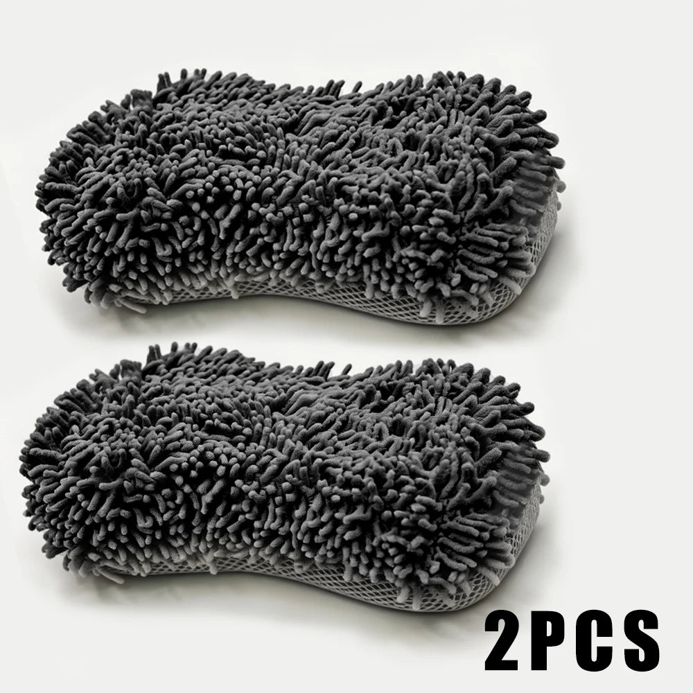 Chenille Microfiber Car Wash Sponge 8-Shape Scratch Free High Foam Super Absorbent Mesh Back Auto Detailing Cleaning Tools