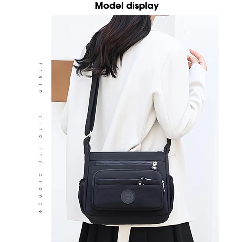 Breathable Multi-compartment Crossbody Bag Stylish Water-resistant Nylon Shoulder Purse, Lightweight Design for Everyday Use
