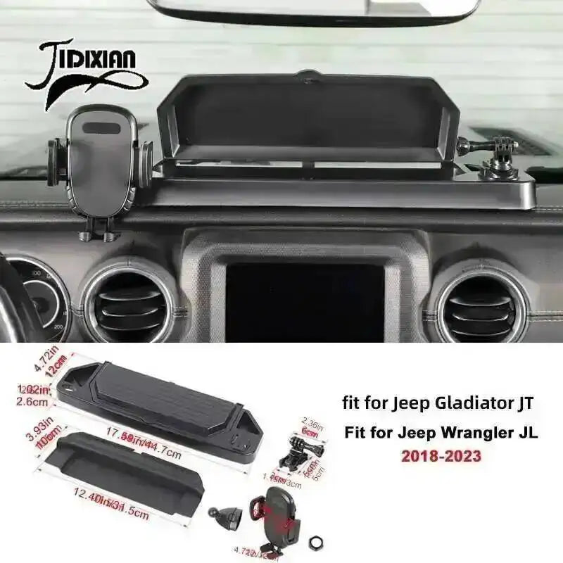 JIDIXIAN for Jeep Wrangler JL 4Xe for Gladiator JT 2018 2019 2020 2021 2022 2023 2024 2025 Dashboard Phone Holder Storage Box