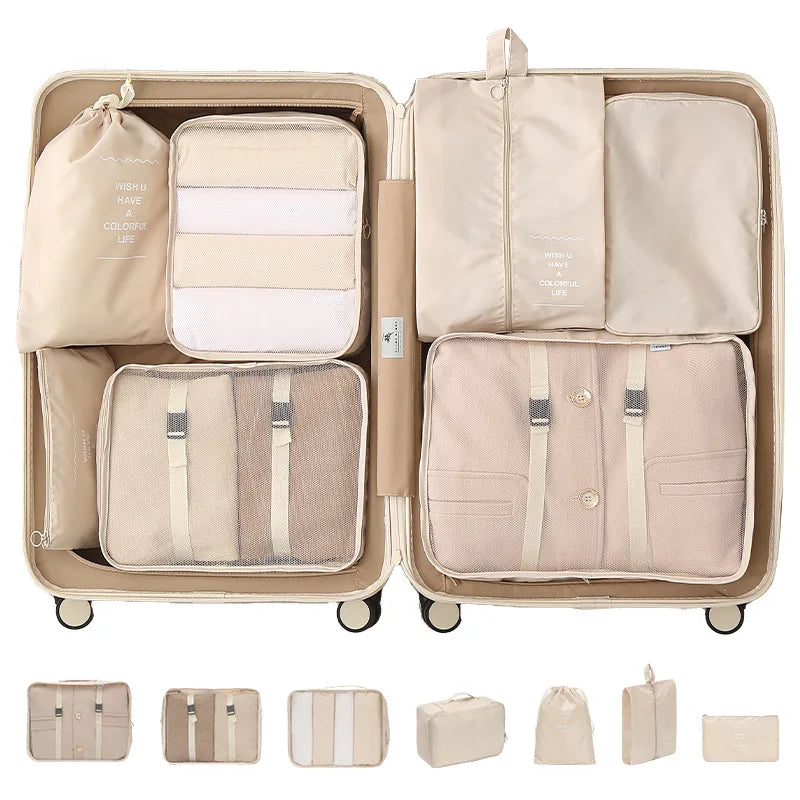 7pcs Set Travel Storage Bag Sub Packaging Multifunctional Cloth Luggage Organizer Compressible Clothing Storage Business Trip