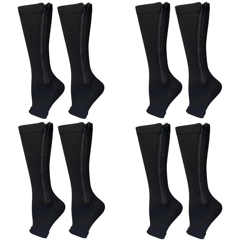 4 Compression Socks for Varicose Support with Zipper Outdoor Running Fitness Hiking Anti-fatigue Medical Diabetes Swelling Care