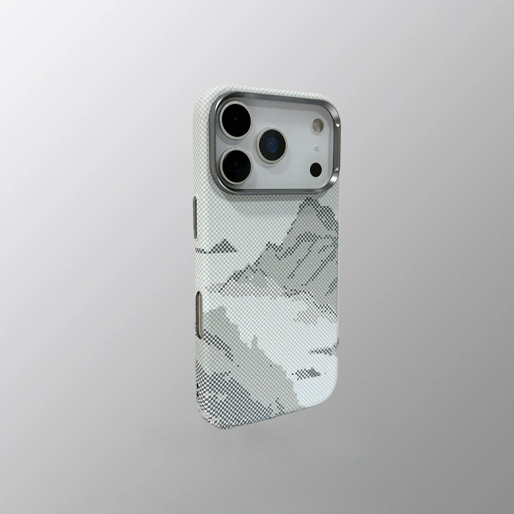 Magnetic Snow Mountain Case Cover for iPhone 17 16 Pro Max Matte Relief Hard PC Shell Camera Lens Protection Phone Capinha Funda