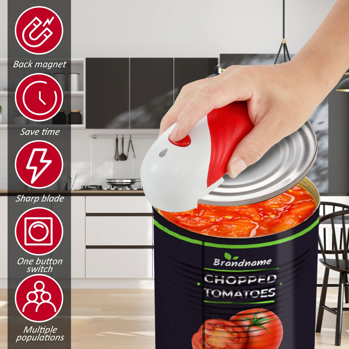 Automatic Can Opener One-Touch Operation Electric Tin Opener No Sharp Edge Handheld Can Opener Kitchen Gadgets Tools