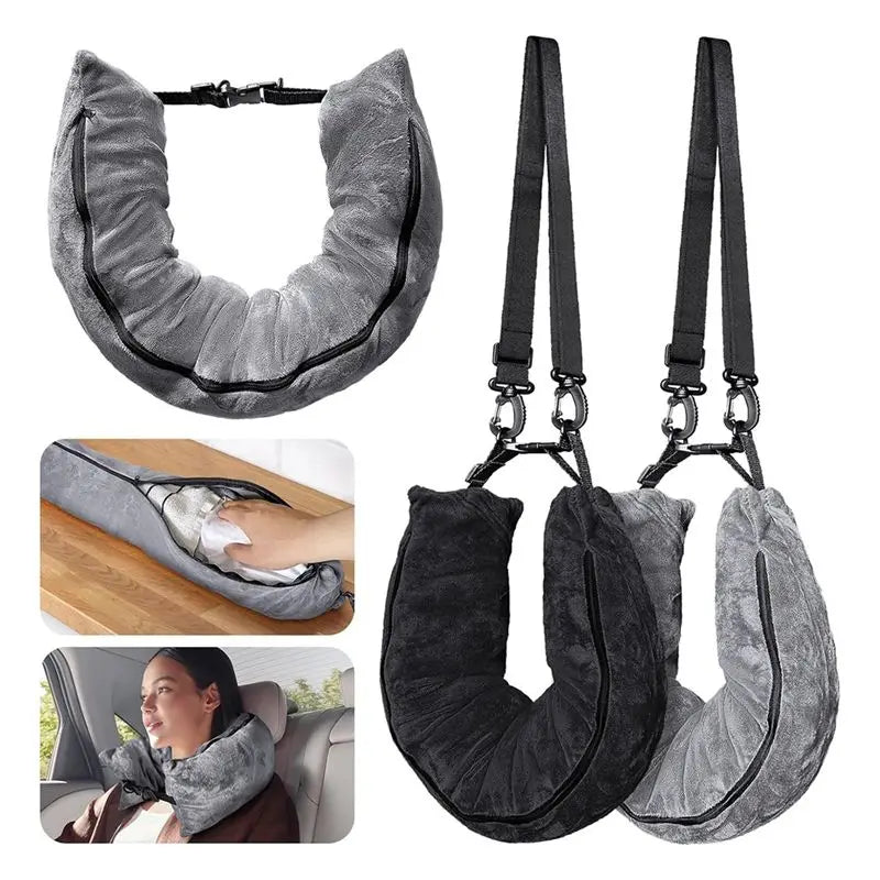 ABFU-2Pack Stuffable Travel Pillow For Extra Luggage, Velvet Travel Neck Pillow With Adjustable Neck Size, Fits About Travel
