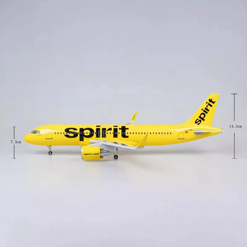47CM A320 Spirit Airlines Airbus Aircraft 1:80 Scale 320 Series Die-Cast Resin Aircraft Model with Lighting and Wheels