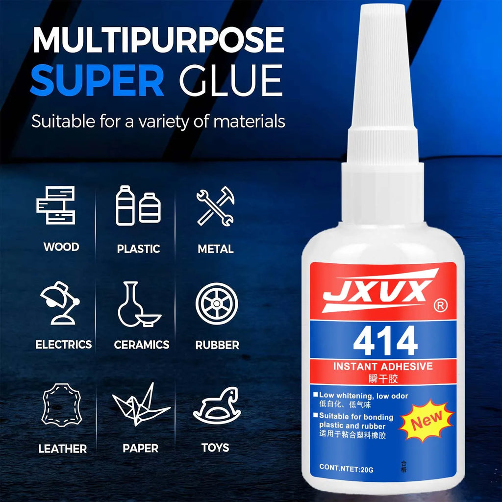 414 Super Glue Cyanoacrylate Instant Adhesive Quick-drying Strong Bond for Plastic Rubber Metal Wood Glass Liquid Glue Tool 20g.