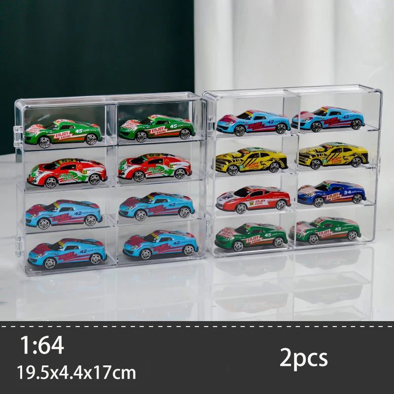 1/32/64 Transparent Acrylic Car Model Display Cabinet 8 Lattice Dustproof Storage Box Hot Wheels Matchbox Toy Storage Box