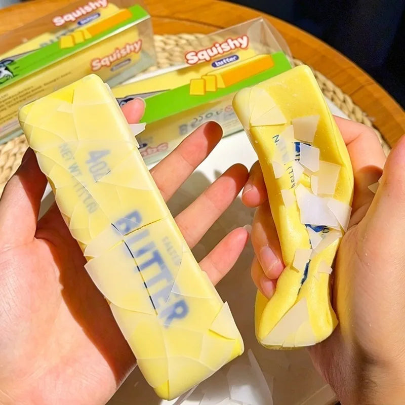 Crunchy Butter Cheese Stick Squishy Fidget Toy Slow Rebound Sound Crispy Butter Bar Toy Finger Squishy Prank Vent Toy for Adult