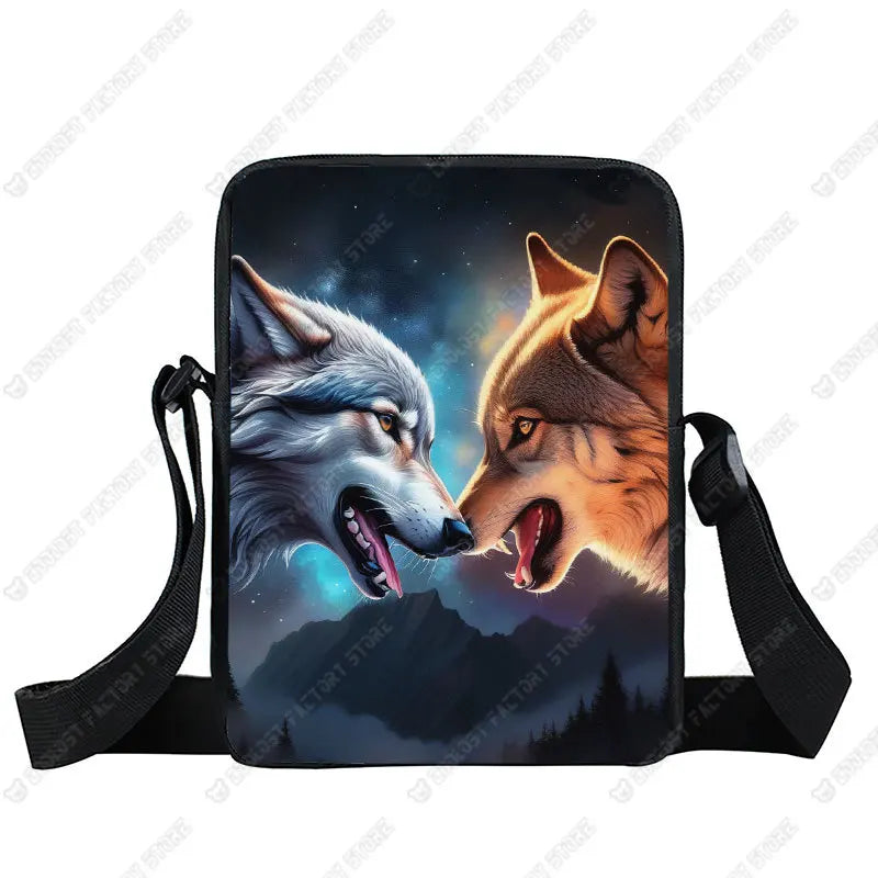 Howling Wolf Pattern Crossbody Bags Wolf Under The Moonlight Women Handbag Shoulder Bags Messenger Bag Key Phone Holder Book Bag
