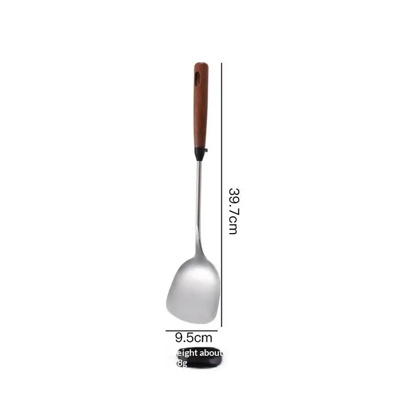 1Pcs Stainless Steel Turner With Wooden Handle Heat-Resistant Long Handle Soup Ladle Spatula Kitchen Cooking Utensils