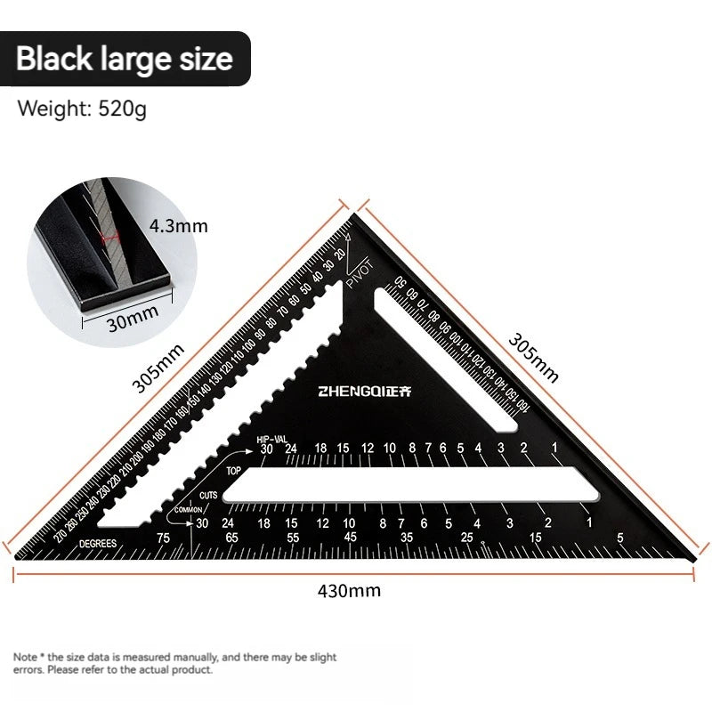 1pcs Triangle Angle Ruler Metric Aluminum Alloy Angle Protractor Triangular Measuring Ruler Woodwork Speed Square Triangle