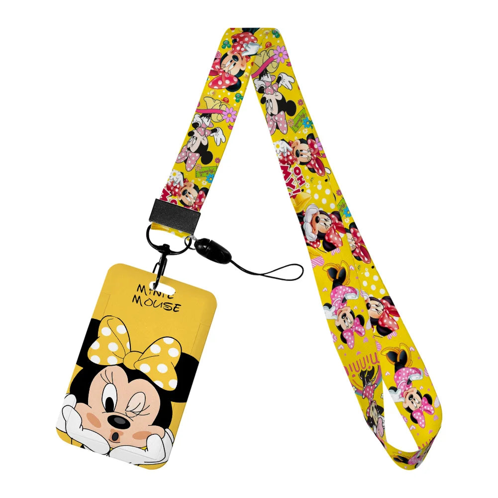 Disney Yellow Series Mickey Minnie Card Holder Work Permit Name Badge with Keychains Student Id Card Lanyard Holder Accessories