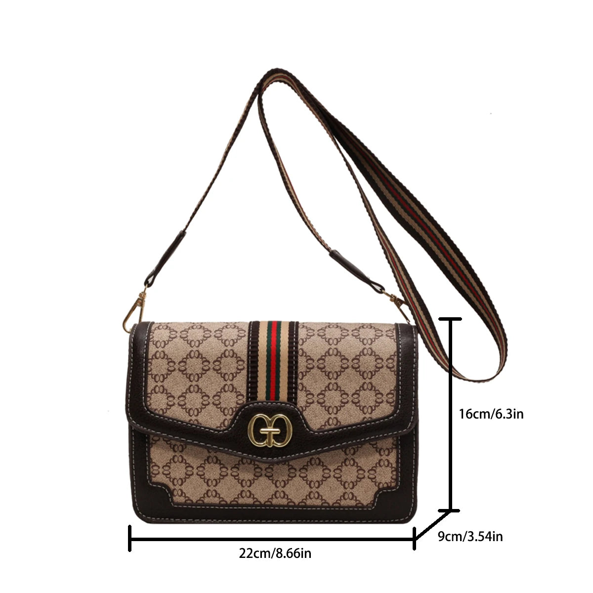 Fashion Classic Women Shoulder Bag Geometric Print Metal Logo Crossbody Bag Lightweight PU Handbag For Commuting