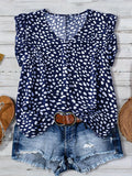 Summer Large Size Ladies Floral Print Loose Round Neck Sleeveless Top for Holiday Outings