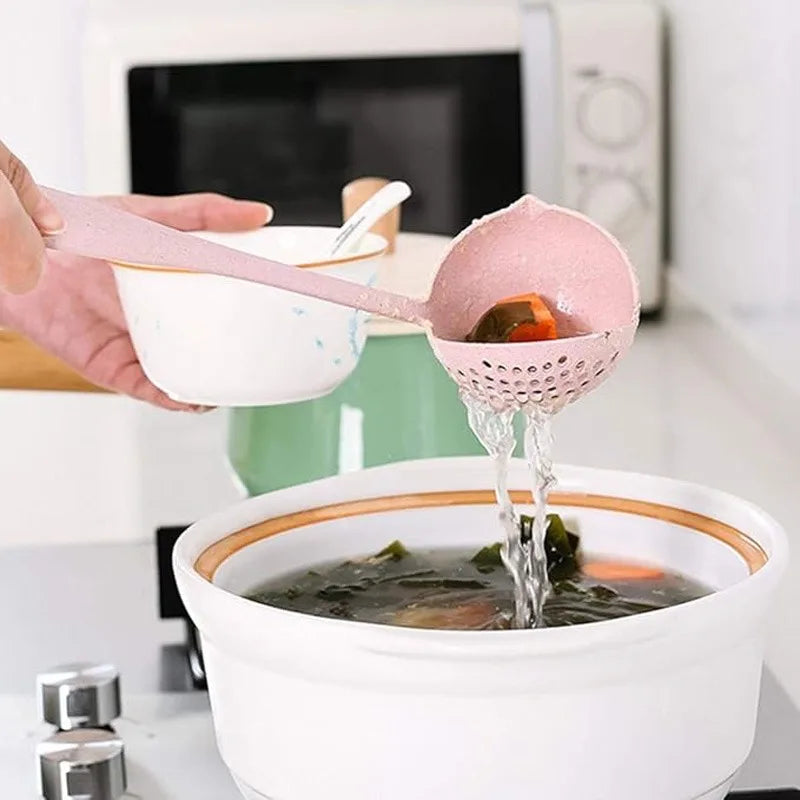 2-in-1 Soup Spoon, Long-handled Spoon Plastic Colander Filter Tableware Room Spoon Plastic Kitchen Accessories