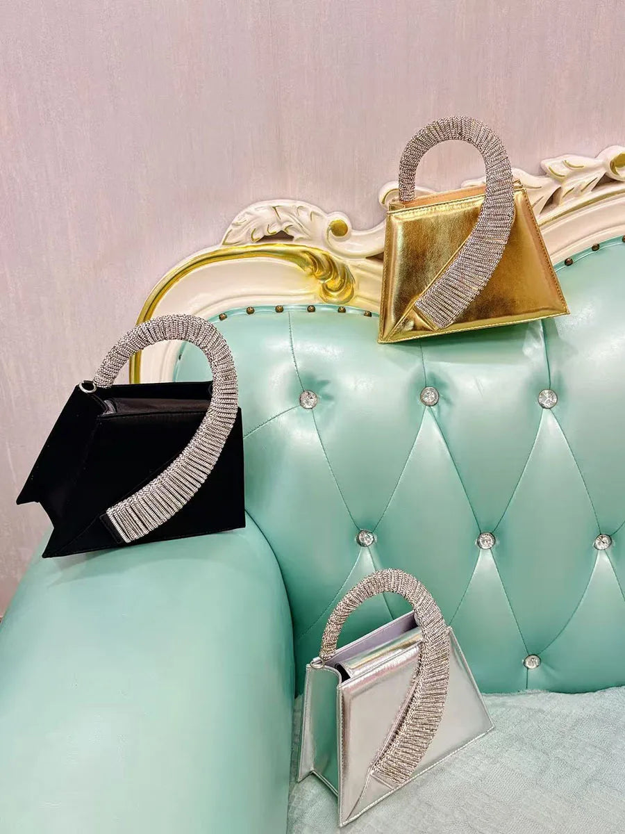 Luxury Satin Square Bag Wedding Party Clutch Purse Glitter Shiny Diamonds Handle Evening Bag Crossbody Bag Women Fashion Handbag