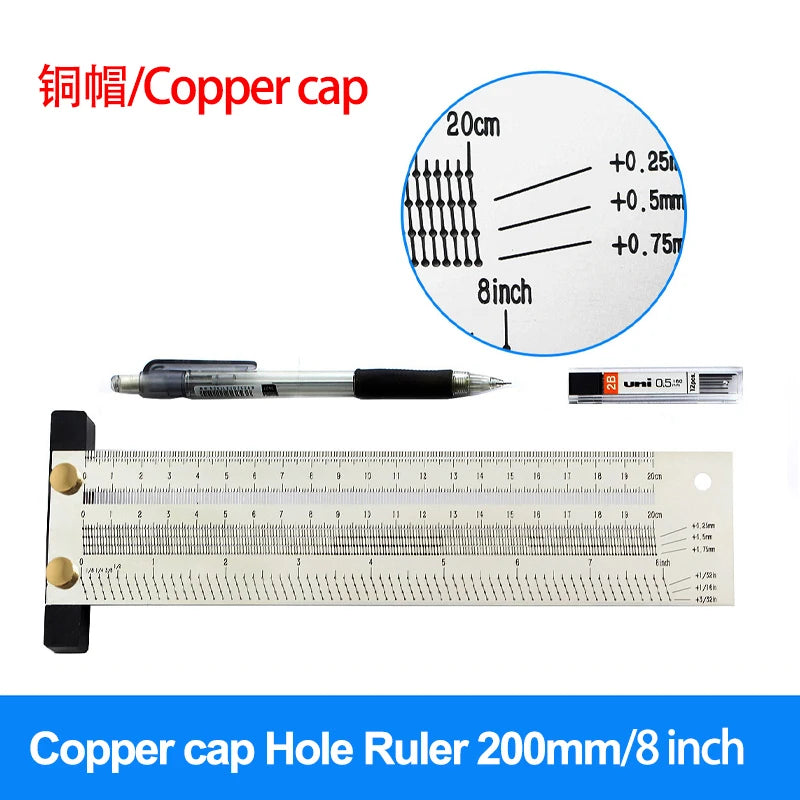High-Precision Scale Ruler T-Type Hole Ruler Stainless Woodworking 100mm 200mm Scribing Mark Line Gauge Carpenter Measuring Tool