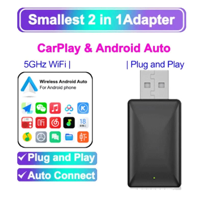 2026 New 2-in-1 Wireless CarPlay & Android Auto Adapter, Wired to Wireless, Plug & Play, Car Smart Dongle, Fit 98% Cars, Bluetooth 5.4+WiFi6, Low Latency, for iPhone & Android