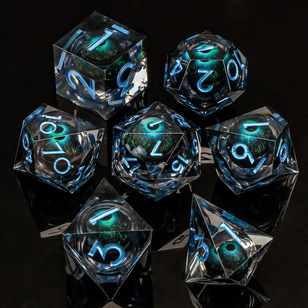 7pcs Dragon Eye D&D Dice Set DND, Sharp Edge Resin Liquid Core Dungeon and Dragon Dice, Role Playing Dice D20 D12 D10 D8 D6 D4