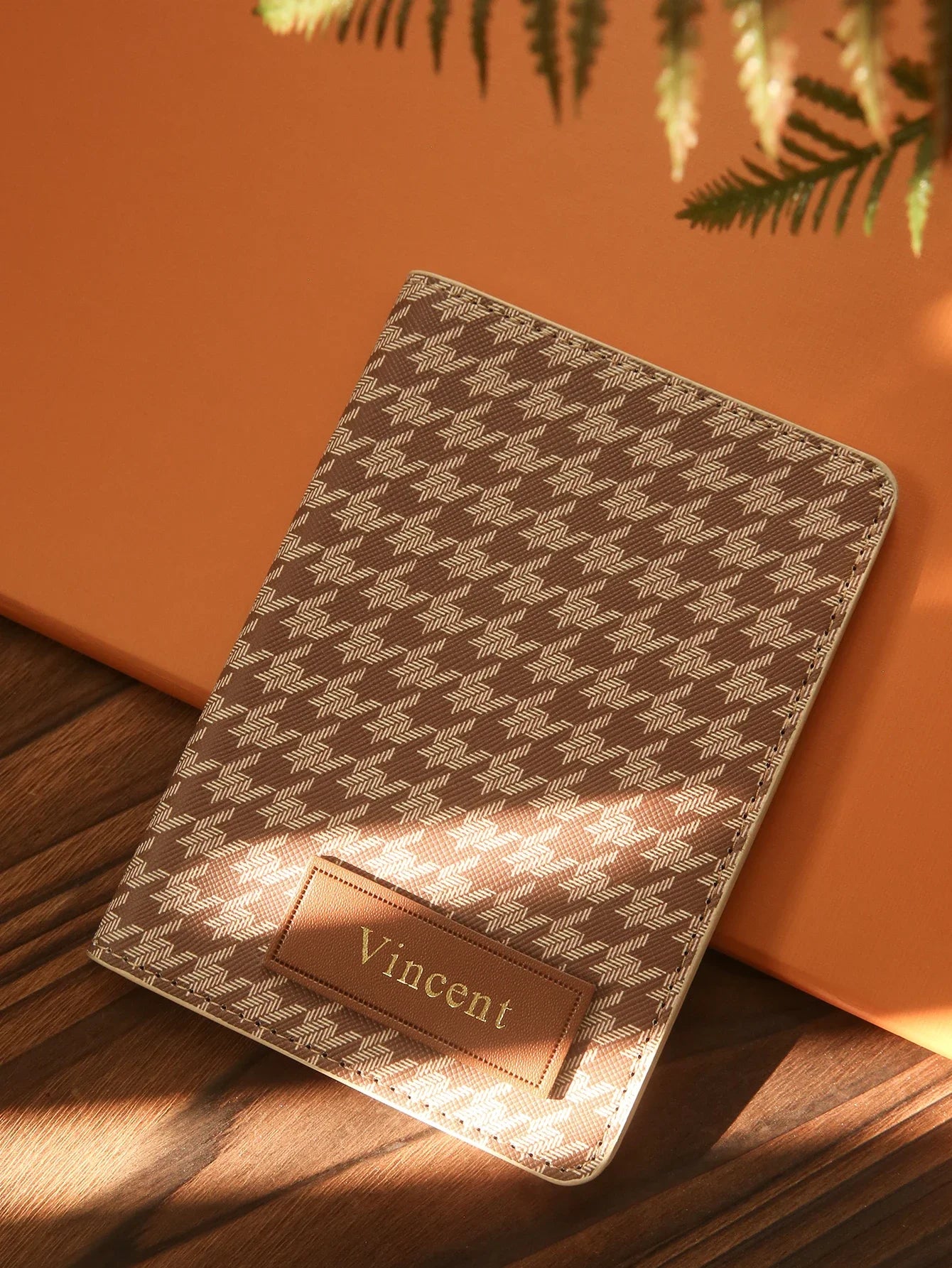 1PCS Customized Name Elegant Passport Cover Personalized Passport Holder with Classical Houndstooth Print Customized Card Holder