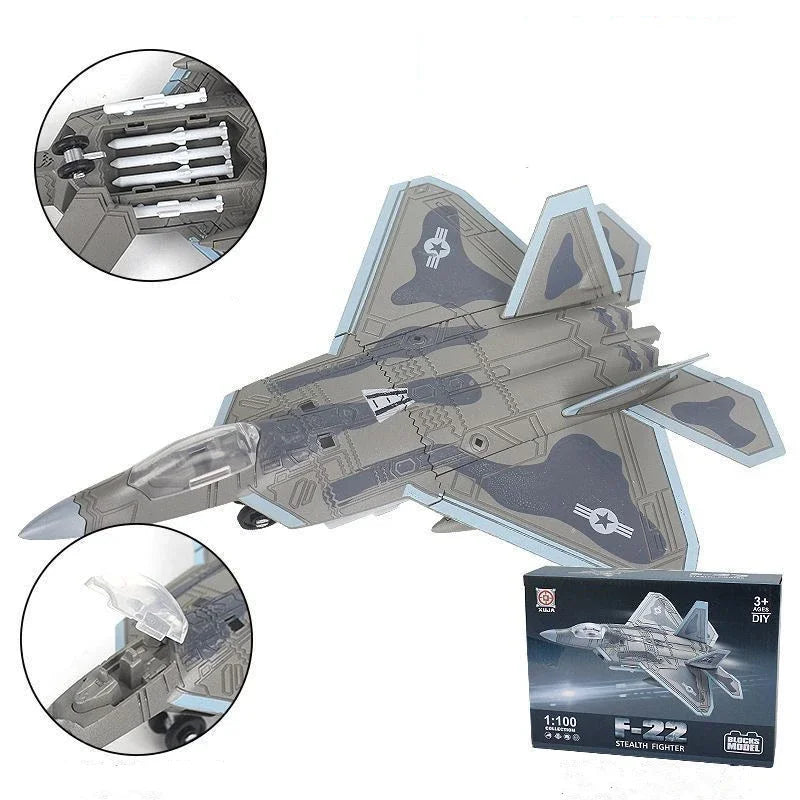 Models 1/100 Fighter F22 Model Assemble Collection Educational Toys Tabletop Decor Plane Model for Boy Adults Kids Girls Gifts