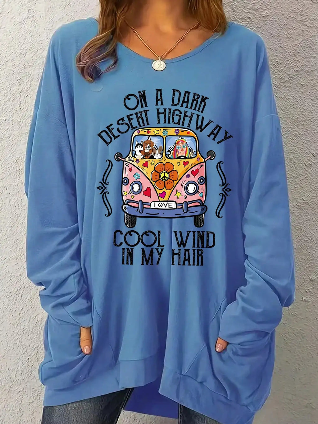 2026 Women's New Letter Car Animal Print Plus Size Casual Long Sleeved Round Neck Slightly Elastic Pullover T-Shirt