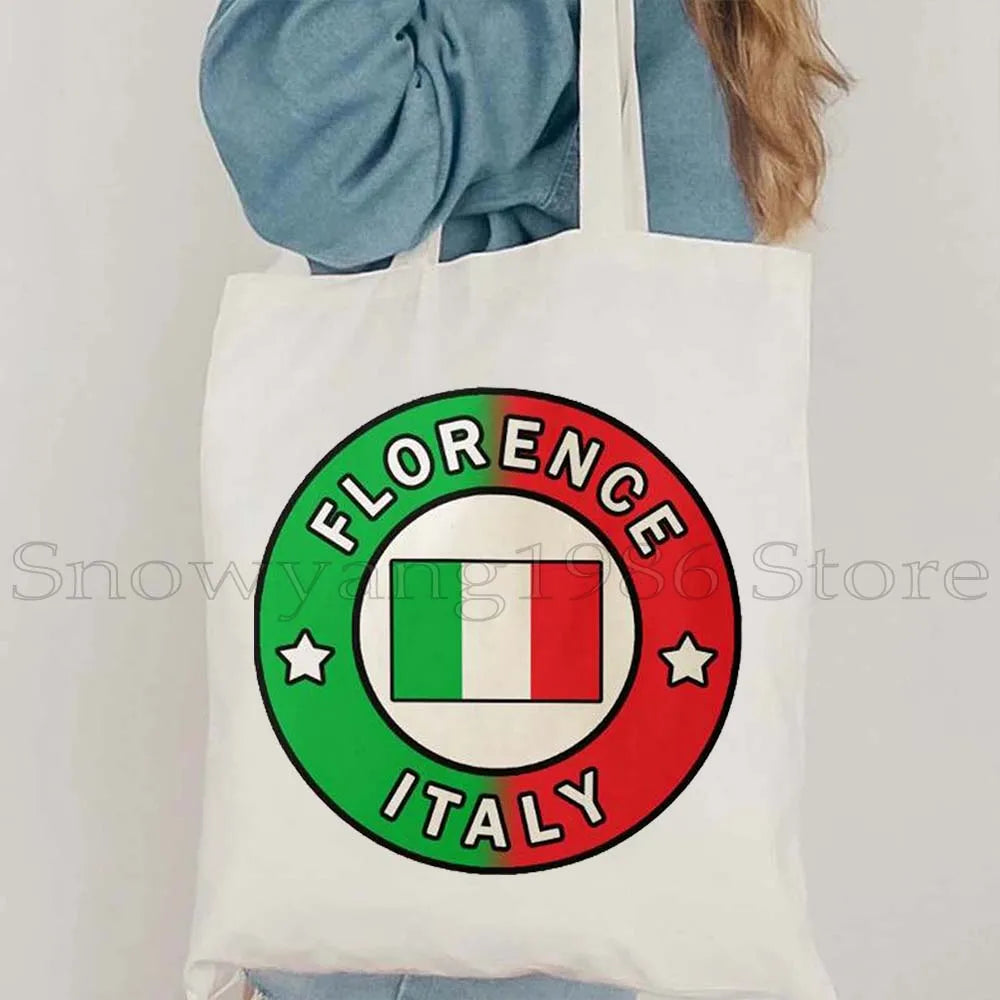 Funny Ciao Bella Saying Italy Flag Rome Colosseum Firenze Florence Panorama Italian Canvas Tote Bag Shopper Girl Casual Handbag