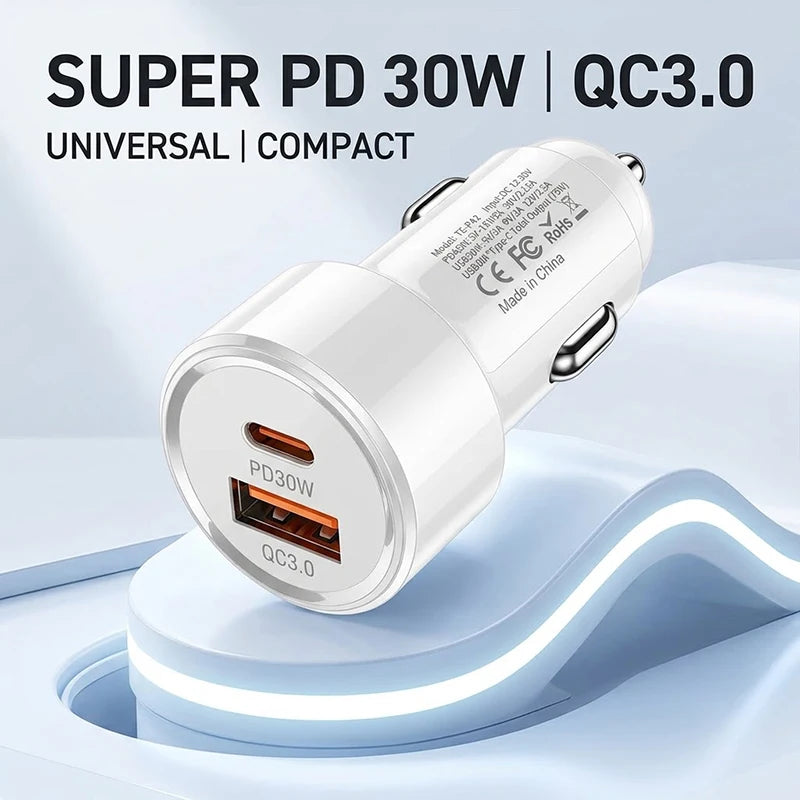 Type C Fast Car Charger 48W PD30W QC3.0 Dual USB Port Auto Adapter With Fire Retardant Shell For Smart Electronics For iPhone 17