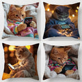 4-Piece Cute Theme Pillowcase Set – Featuring Cats Using Electronic Devices (Phones, Tablets, Laptops)