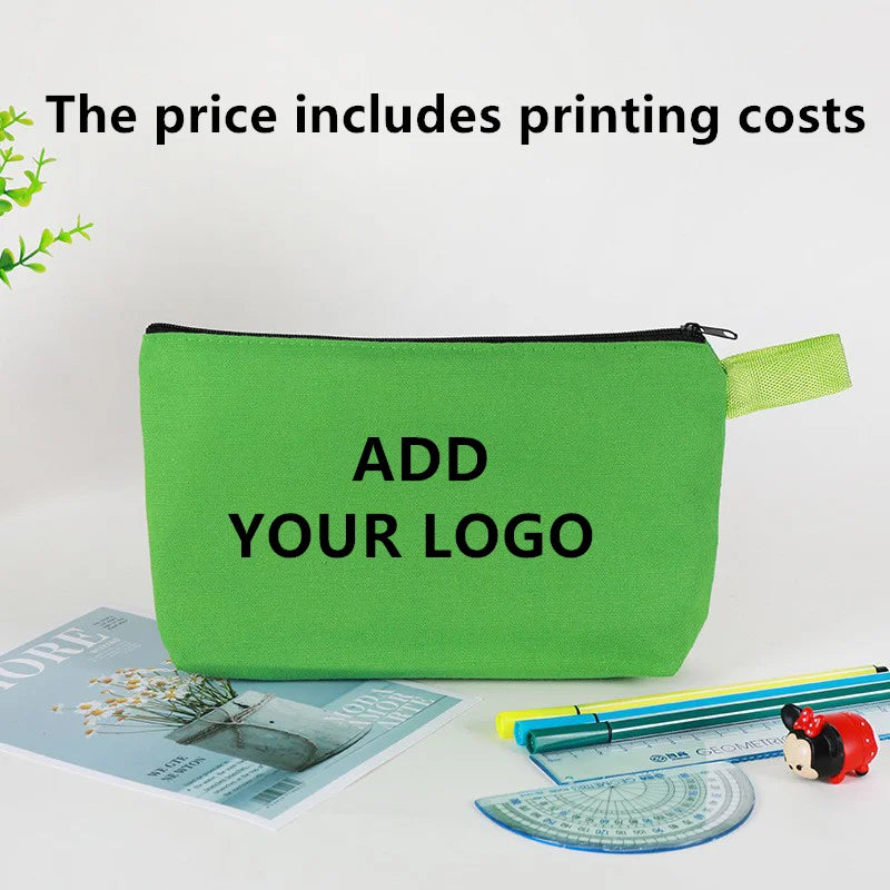 20/30/50/100bags/lot Customized Logo Colored Canvas Makeup Bag, Women's Handbag, Student Pencil Case 25x13x4.5cm