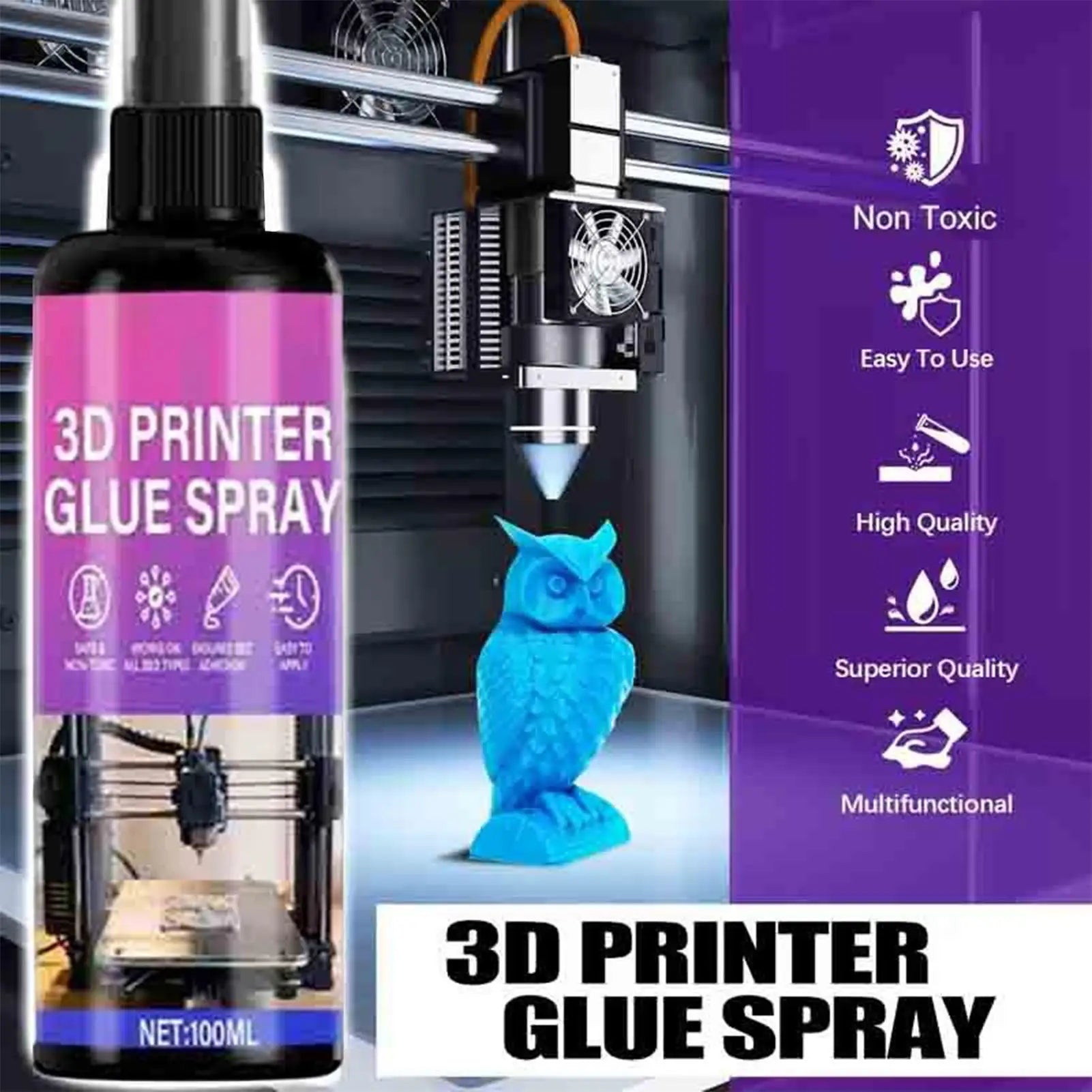 100ml 3D Printer Adhesive Long Lasting Reduces Warping Glue Spray Build Plate Glue universal for Fabric Crafts Quilting Sewing