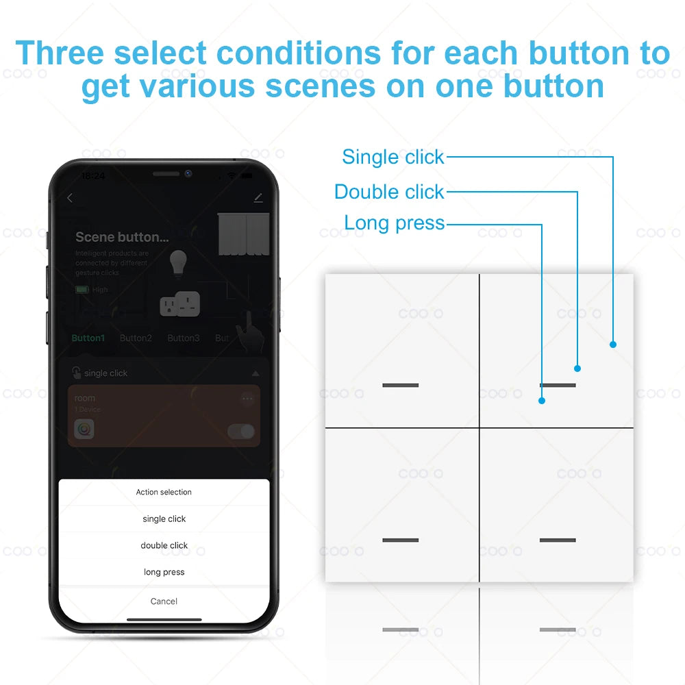Tuya Zigbee Wireless Smart Scene Switch 4 Gang 12 Modes Home Automatic Lighting Scene Button Controller Need ZigBee Gateway