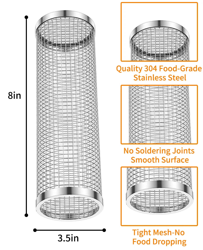 BBQ Rolling Basket – Rolling Grilling Baskets for Outdoor Grilling - Stainless Steel BBQ Grill Basket - BBQ Accessories for Outd