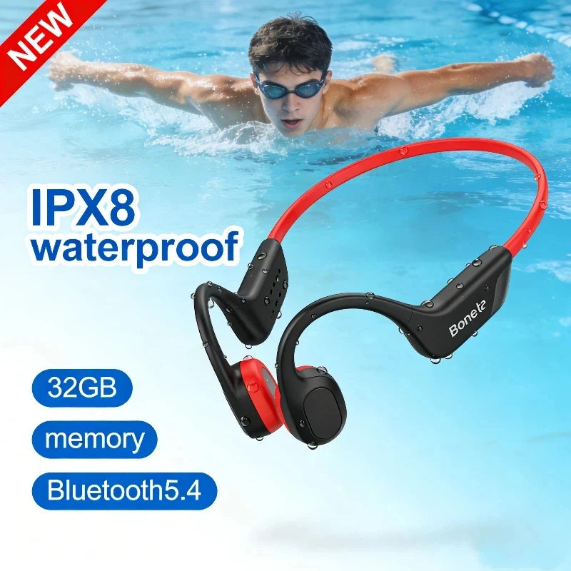 Bone Conduction Headset Wireless Swimming Sports Headphone IPX8 Bluetooth 5.4 With Mic Waterproof Exercise Fitness New