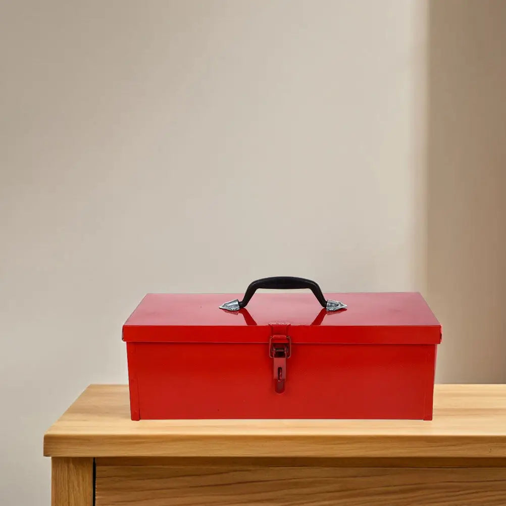 Red Metal Toolbox Thickened Iron Small Portable Tool Storage Organizer Chest Case for Home Garage Rv Truck Trailer