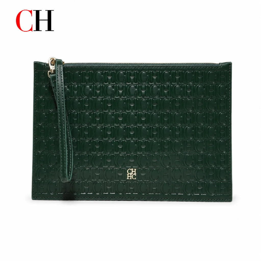 CH Women Embossed Letter Wristlet Clutch Bag Zipper Handbag Elegant Evening Pouch for Party Travel and Daily Use