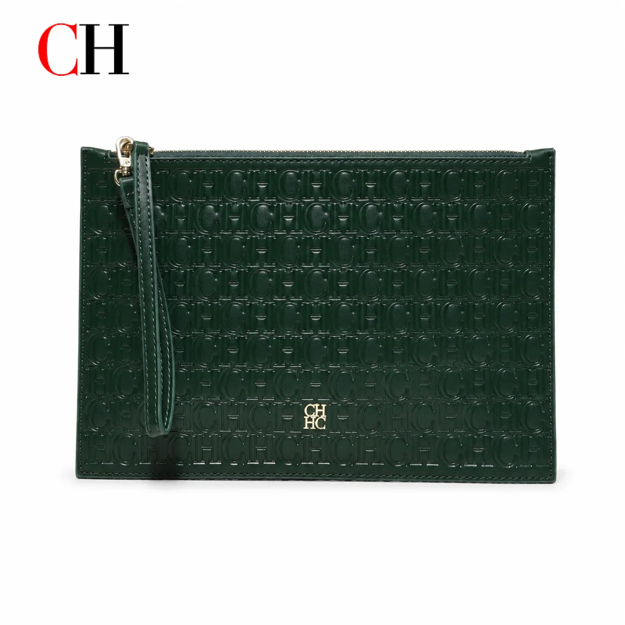 CH Women Embossed Letter Wristlet Clutch Bag Zipper Handbag Elegant Evening Pouch for Party Travel and Daily Use
