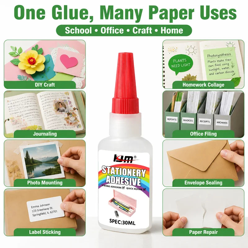 KJM 30ML Stationery Adhesive Glue, Non-Toxic Paper Glue for School Projects, Office Documents, DIY Crafts & Scrapbooking