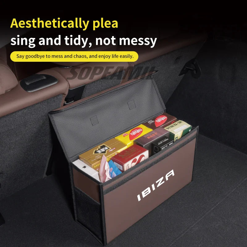 Car Trunk Organizing And Storage Box For Seat Leon IBIZA Brand new Leather Trunk storage box Automobile interior Accessories