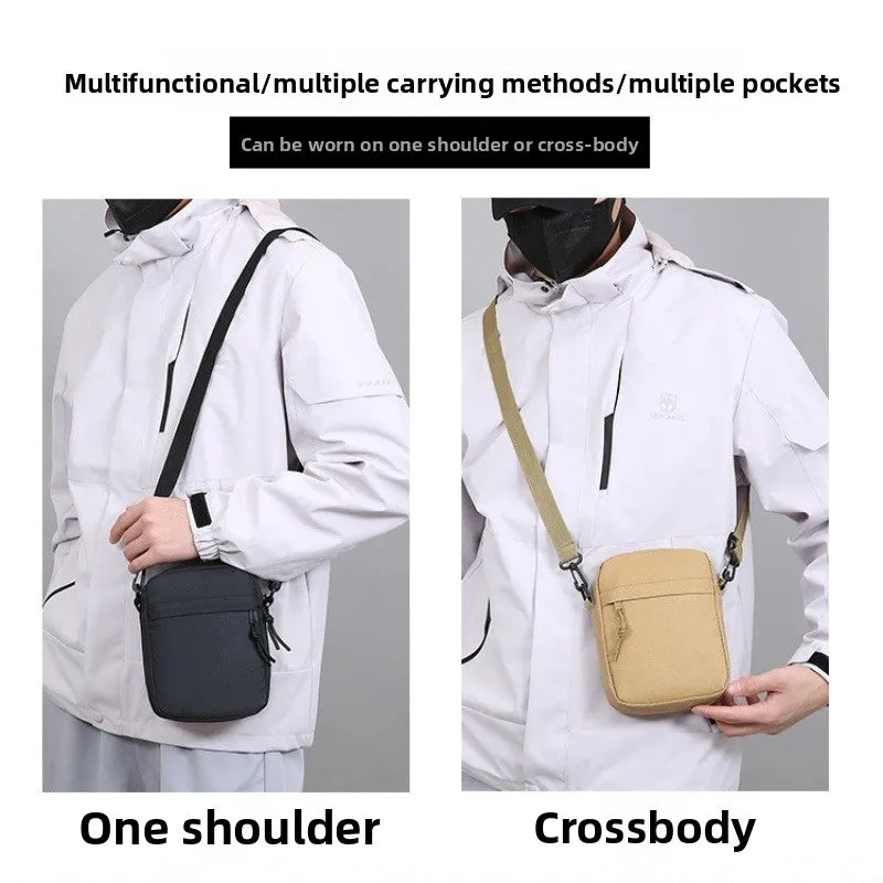 Simple solid color canvas mini square bag lightweight men crossbody casual shoulder bag