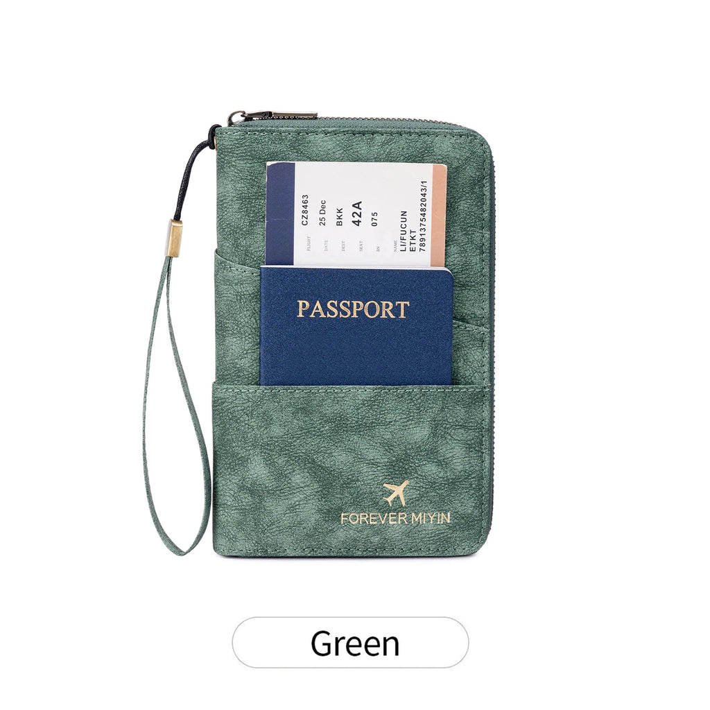 Travel Family Passport Holder RFIDShielded Large-Capacity Document Zippered Storage Wallet PU Clutch Bag Unisex Travel Accessory
