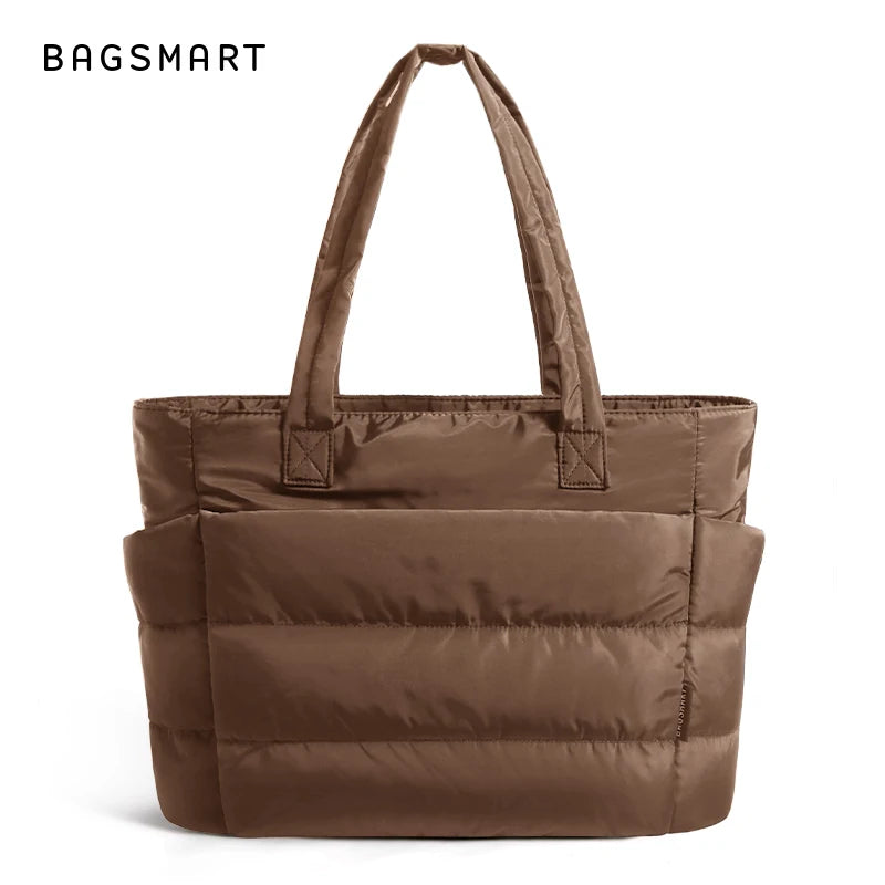 BAGSMART Women's Bag Solid Color Tote Bag Commuting College Padded Shoulder Bag Leisure Simple Female Handbags for Travel